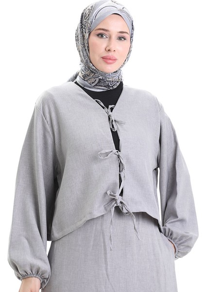 Bağcık Detaylı Bluz Etek Ikili Takım 2066-02 Gri modelleri