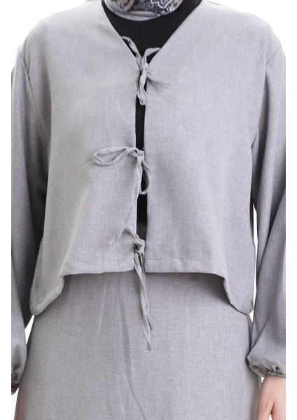 Bağcık Detaylı Bluz Etek Ikili Takım 2066-02 Gri fırsatları