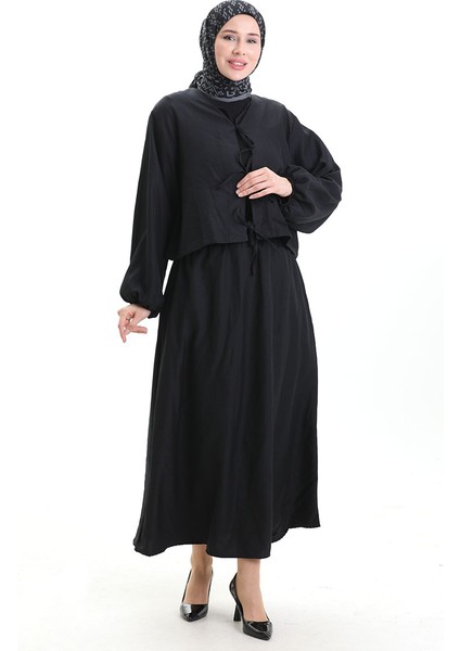 Bağcık Detaylı Bluz Etek Ikili Takım 2066-01 Siyah