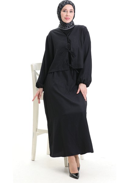 Bağcık Detaylı Bluz Etek Ikili Takım 2066-01 Siyah modelleri