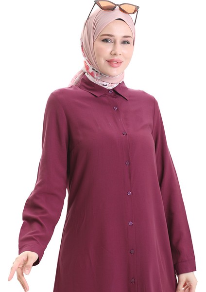 Düğmeli Viskon Tunik 6116-02 Mürdüm fırsatları