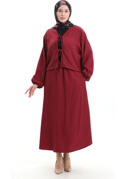 Bağcık Detaylı Bluz Etek Ikili Takım 2066-04 Bordo