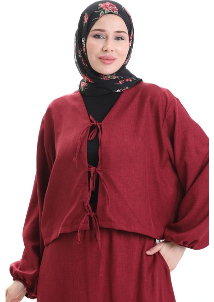 Bağcık Detaylı Bluz Etek Ikili Takım 2066-04 Bordo modelleri