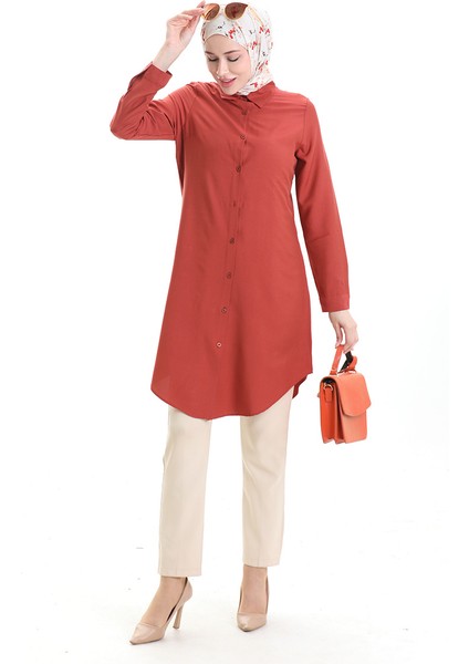 Düğmeli Viskon Tunik 6116-04 Koyu Soğan Kabuğu fiyatları