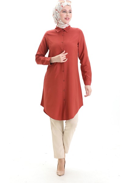 Düğmeli Viskon Tunik 6116-04 Koyu Soğan Kabuğu modelleri