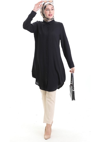 Düğmeli Viskon Tunik 6116-10 Siyah fiyatları