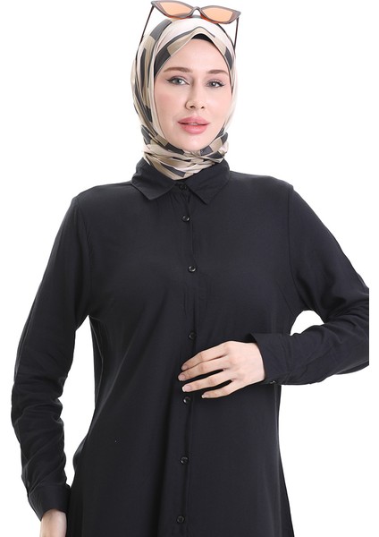 Düğmeli Viskon Tunik 6116-10 Siyah fırsatları