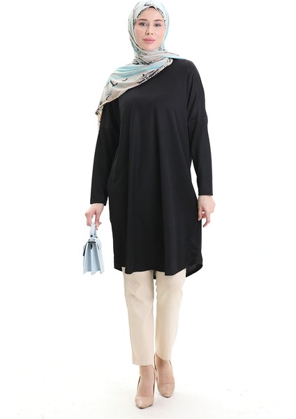 Mevsimlik Sade Rahat Kesim Tunik 8752-01 Siyah