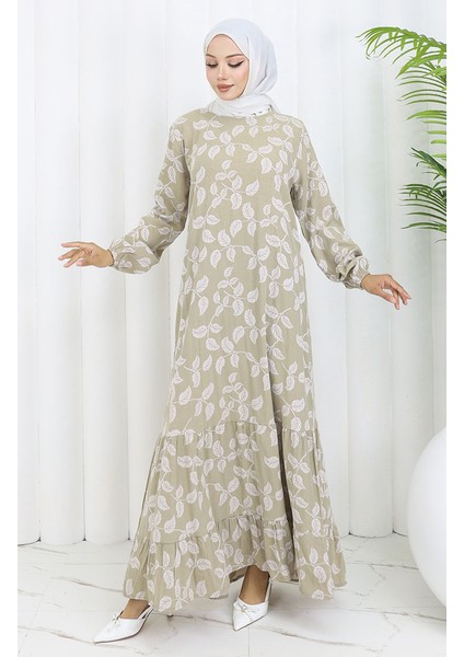 Kolu Lastikli Desenli Elbise 2055-02 Çağla Yeşili fiyatları