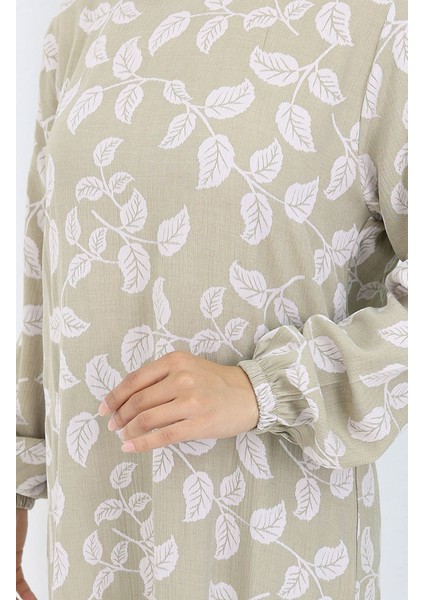 Kolu Lastikli Desenli Elbise 2055-02 Çağla Yeşili fırsatları