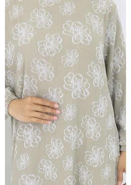 Kolu Lastikli Desenli Elbise 2056-01 Çağla Yeşili indirimleri