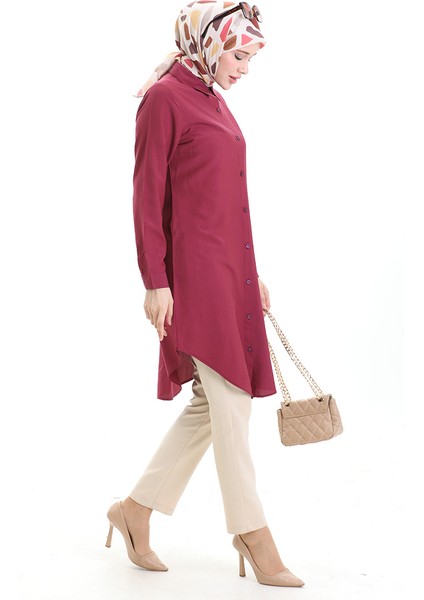 Düğmeli Viskon Tunik 6116-03 Bordo fiyatları