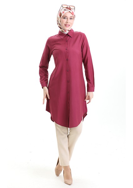 Düğmeli Viskon Tunik 6116-03 Bordo modelleri