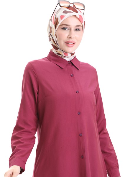 Düğmeli Viskon Tunik 6116-03 Bordo fırsatları