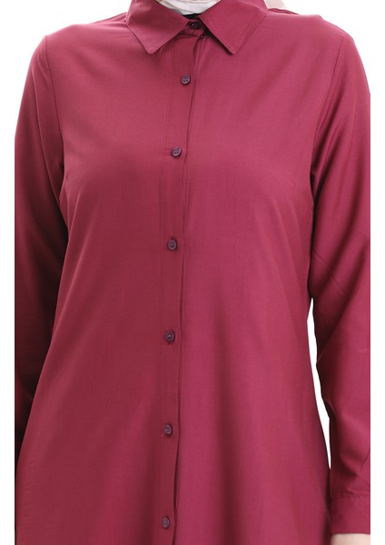 Düğmeli Viskon Tunik 6116-03 Bordo indirimleri