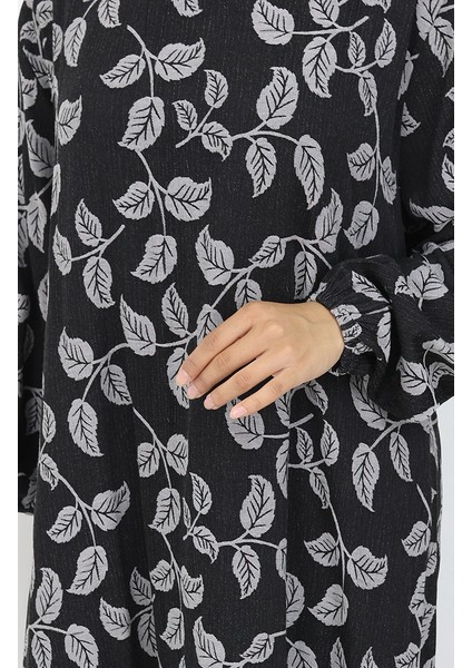 Kolu Lastikli Desenli Elbise 2055-04 Siyah fırsatları