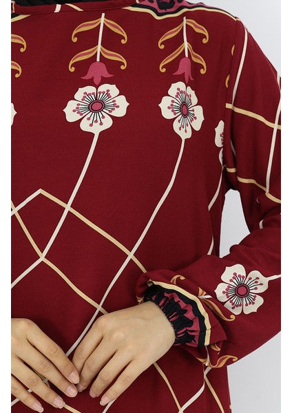 Viskon Kumaş Kol Ucu Lastikli Elbise 0030-04 Bordo fırsatları