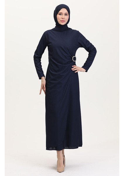 Taş Detaylı Takım Görünümlü Elbise 4740-02 Lacivert
