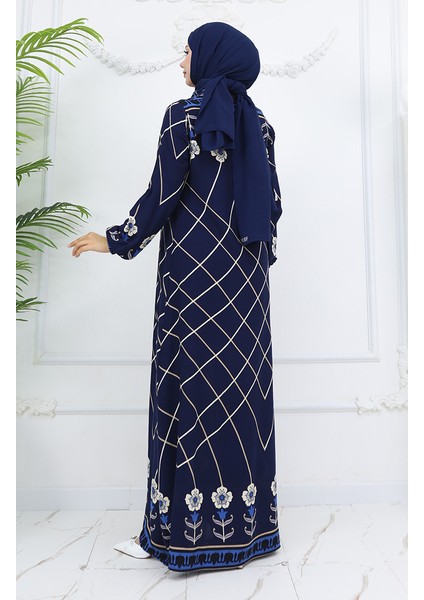 Viskon Kumaş Kol Ucu Lastikli Elbise 0030-05 Lacivert indirimleri