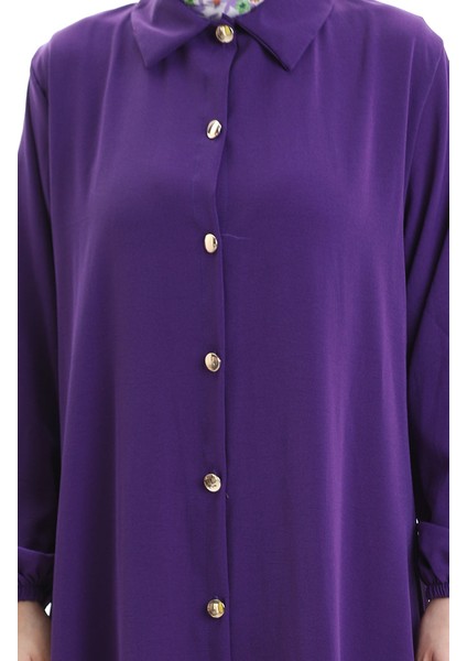 Düğmeli Uzun Tunik Pantolon Ikili Takım 0089-04 Mor indirimleri