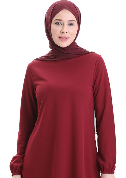 Kol Ucu Lastikli Mevsimlik Dökümlü Sade Tunik 8751-02 Bordo modelleri