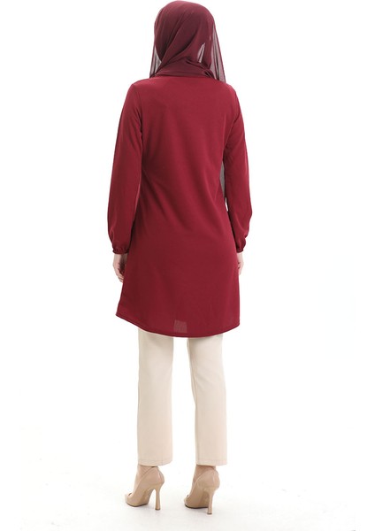 Kol Ucu Lastikli Mevsimlik Dökümlü Sade Tunik 8751-02 Bordo indirimleri