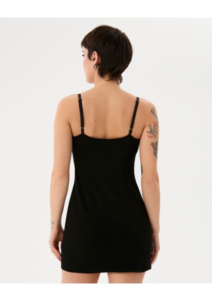 Kadın Siyah Askılı Mini Elbise - EcoVero™ Viskoz , Ayarlanabilir Askılı, Sırt Pensli Basic Mini Elbise fiyatları