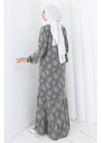 Kolu Lastikli Desenli Elbise 2056-03 Antrasit fırsatları