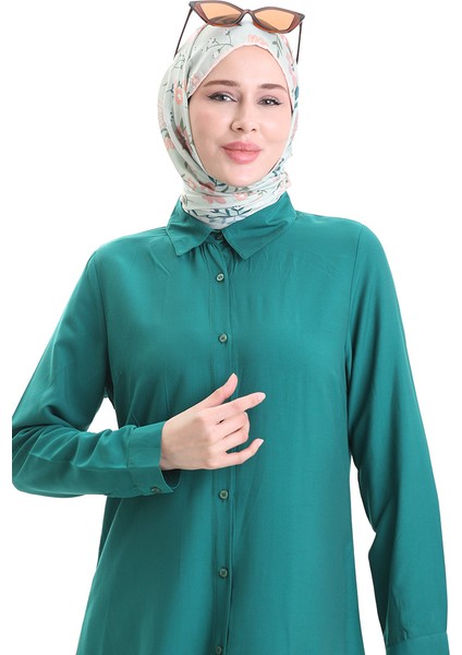 Düğmeli Viskon Tunik 6116-11 Zümrüt Yeşili fırsatları