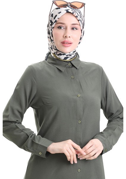 Düğmeli Viskon Tunik 6116-06 Koyu Haki fırsatları