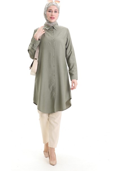 Düğmeli Viskon Tunik 6116-05 Haki