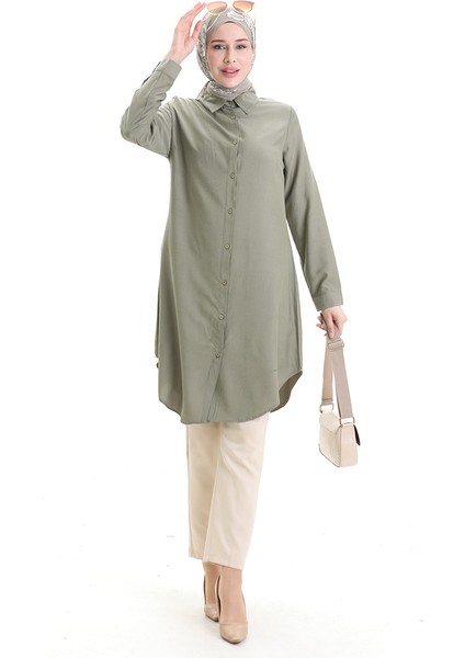Düğmeli Viskon Tunik 6116-05 Haki fiyatları