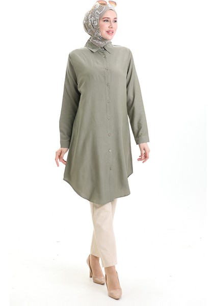 Düğmeli Viskon Tunik 6116-05 Haki modelleri