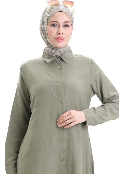 Düğmeli Viskon Tunik 6116-05 Haki fırsatları