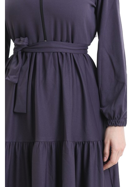 Yarım Fermuarlı Büzgülü Elbise 1202-03 Antrasit indirimleri