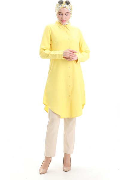 Düğmeli Viskon Tunik 6116-08 Sarı fiyatları