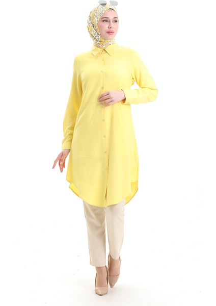 Düğmeli Viskon Tunik 6116-08 Sarı modelleri