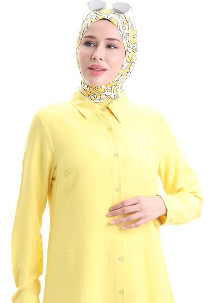 Düğmeli Viskon Tunik 6116-08 Sarı fırsatları