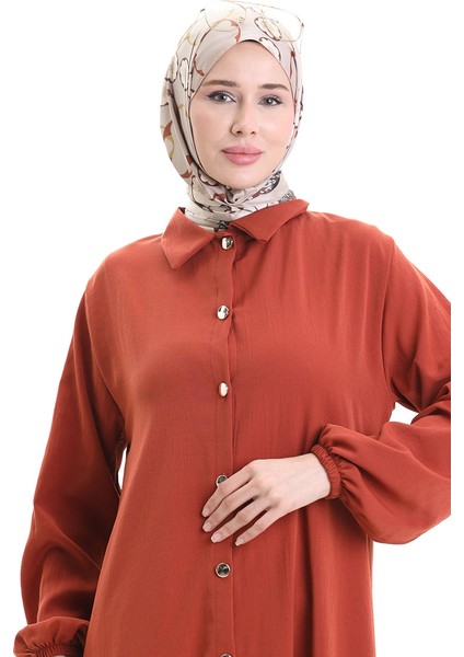 Düğmeli Uzun Tunik Pantolon Ikili Takım 0089-07 Kiremit modelleri