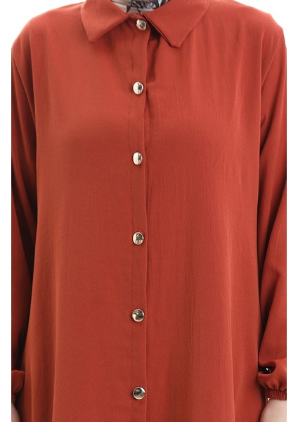 Düğmeli Uzun Tunik Pantolon Ikili Takım 0089-07 Kiremit fırsatları