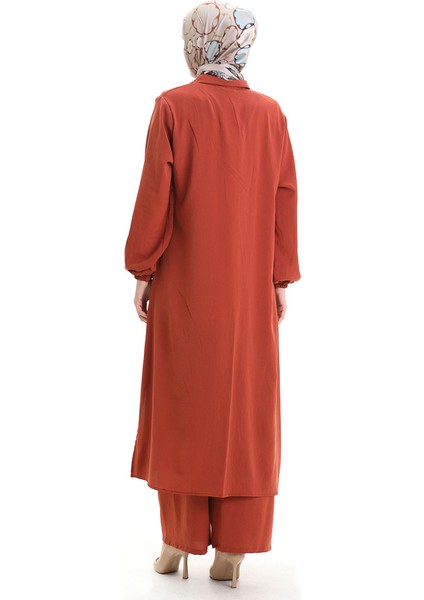 Düğmeli Uzun Tunik Pantolon Ikili Takım 0089-07 Kiremit indirimleri