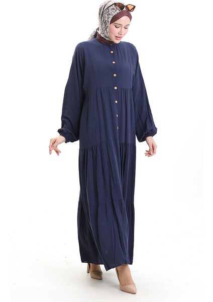 Hakim Yaka Yarım Düğmeli Elbise 0090-03 Koyu Lacivert fiyatları