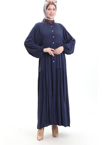 Hakim Yaka Yarım Düğmeli Elbise 0090-03 Koyu Lacivert modelleri