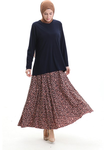 Sandy Kumaş Tunik Etek Ikili Takım 2077-02 Lacivert