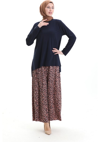 Sandy Kumaş Tunik Etek Ikili Takım 2077-02 Lacivert