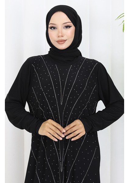 Sandy Kumaş Taşlı Abiye Elbise 2061-02 Siyah modelleri