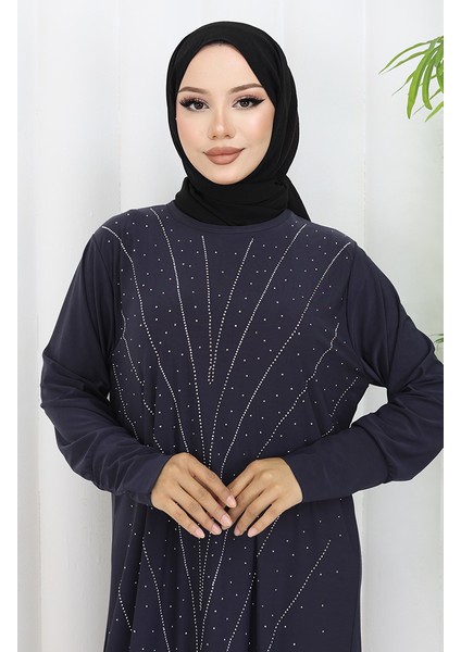 Sandy Kumaş Taşlı Abiye Elbise 2061-01 Füme modelleri