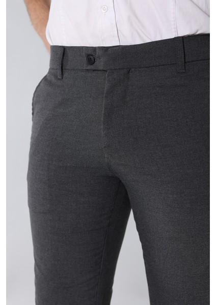 3A Moda Erkek Italyan Kesim Dar Kalıp Dar Paça Kumaş Pantolon KOYU GRİ