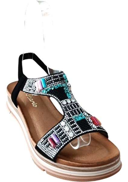 De Scarıo 2061 Kadın Taşlı Comfort Sandalet Siyah