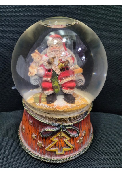 Noel Baba Yılbaşı Kar Küre Cam Polyester 14CM Kedili Koltuklu 1 Adet